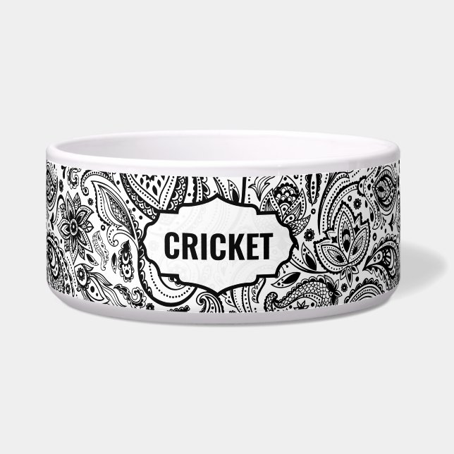 Monogram zwart-wit patroonpatroon voerbakje (Voorkant)