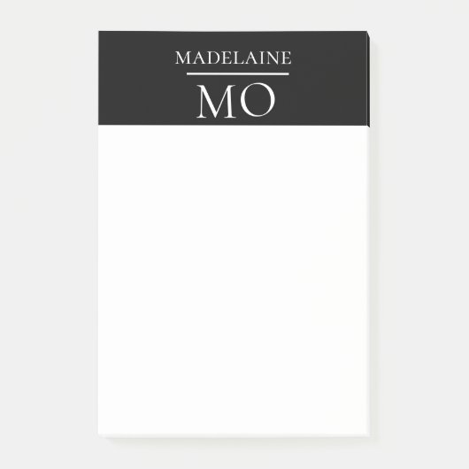 Monogram Zwart Wit Persoonlijk Post-it® Notes (Voorkant)