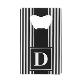 Monogram zwart/wit pinstripe creditkaart flessenopener