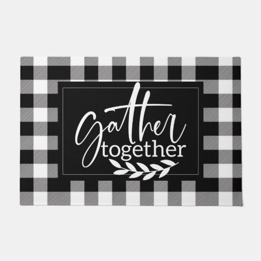 Monogram Zwart-wit Plaid Quote Welkom Deurmat (Voorkant)