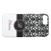 Monogram zwart, wit, Plum Damask iPhone 7 Hoesje (Achterkant (Horizontaal))