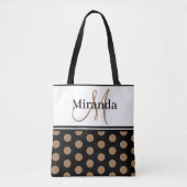 Monogram Zwart Wit Polka Dot Script Tote Bag (Voorkant)