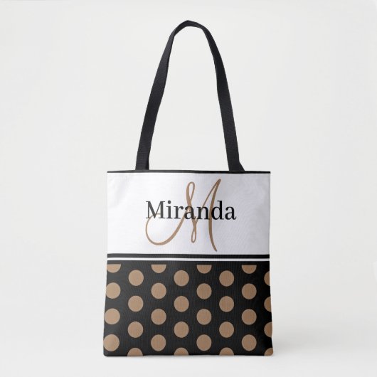Monogram Zwart Wit Polka Dot Script Tote Bag (Voorkant)