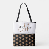 Monogram Zwart Wit Polka Dot Script Tote Bag (Achterkant)
