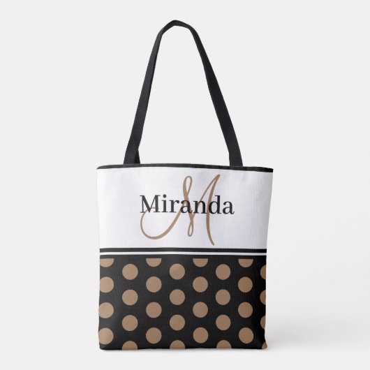 Monogram Zwart Wit Polka Dot Script Tote Bag (Achterkant)