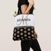 Monogram Zwart Wit Polka Dot Script Tote Bag (Dichtbij)