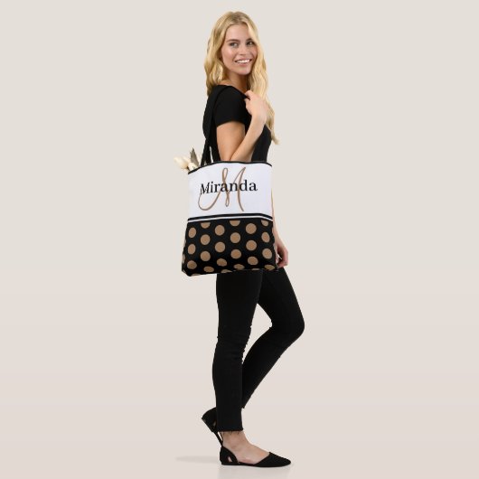 Monogram Zwart Wit Polka Dot Script Tote Bag (Op model)
