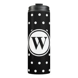 Monogram zwart wit polka stippen thermosbeker