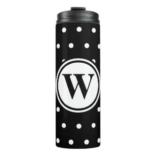 Monogram zwart wit polka stippen thermosbeker