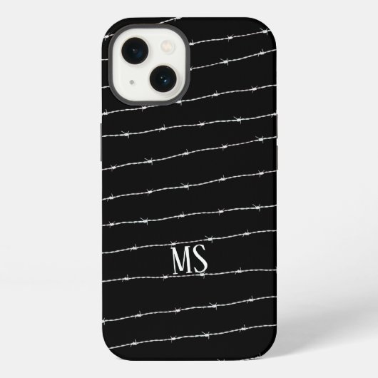 Monogram zwart-wit-prikkeldraad iPhone hoesje (Achterkant)