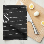 Monogram zwart-wit-prikkeldraad theedoek (Quarter Fold)