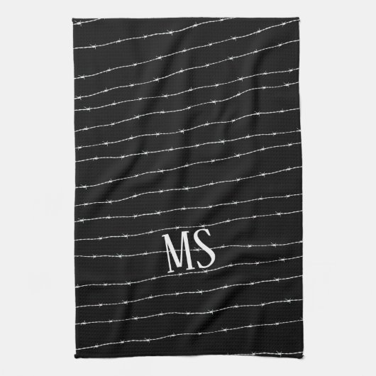 Monogram zwart-wit-prikkeldraad theedoek (Verticaal)
