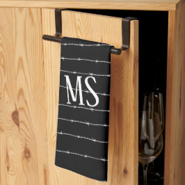 Monogram zwart-wit-prikkeldraad theedoek