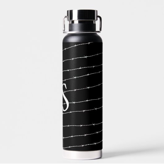 Monogram zwart-wit-prikkeldraad waterfles (Achterkant)