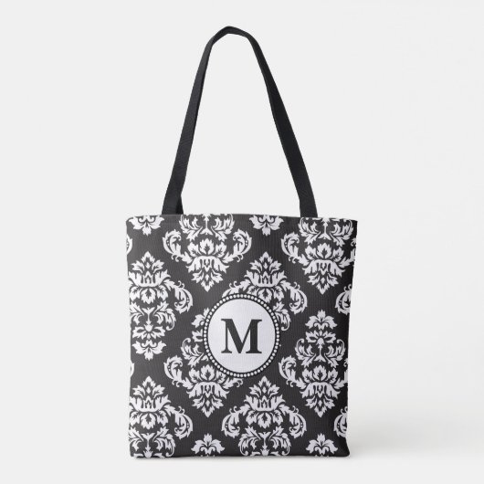 Monogram zwart-wit printerpatroon tote bag (Achterkant)