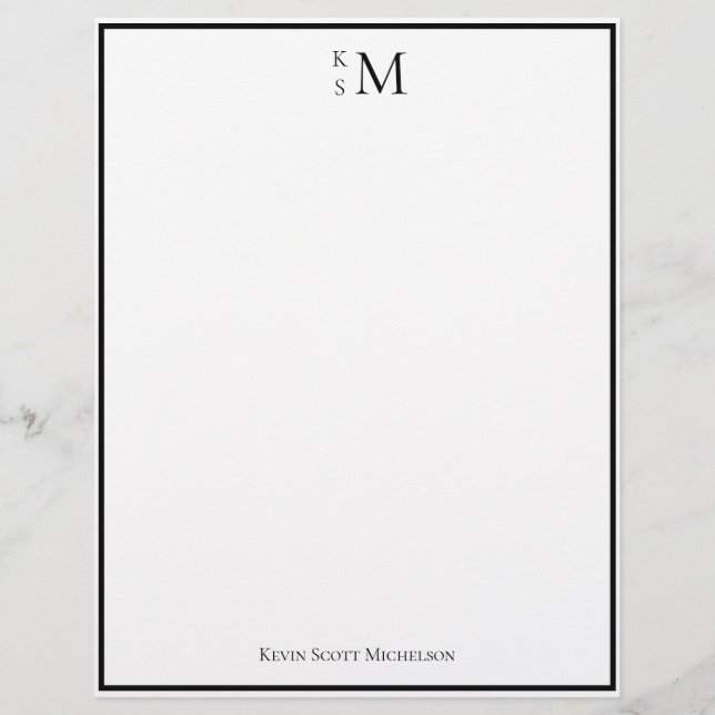 Monogram Zwart Wit Professioneel Elegant  Briefhoofd (Voorkant)