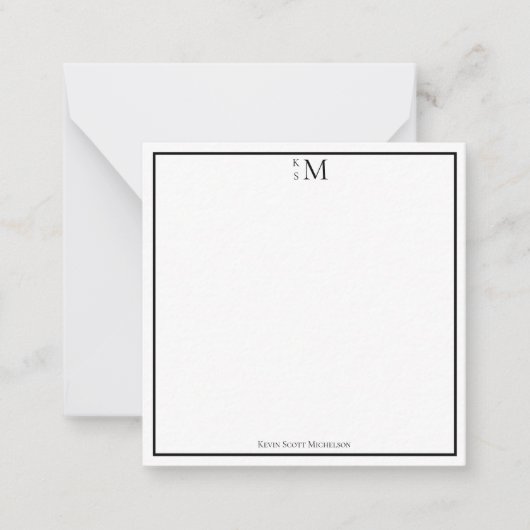 Monogram Zwart Wit Professioneel Elegant Notitiekaartje (Voorkant)