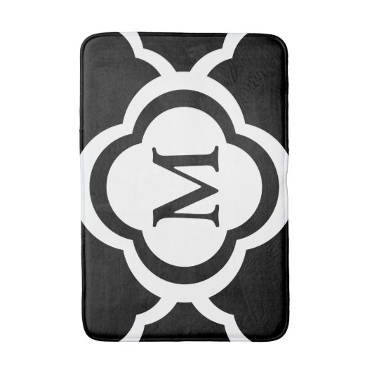  monogram zwart-wit Quatrefoil Badmat (Voorkant Verticaal)