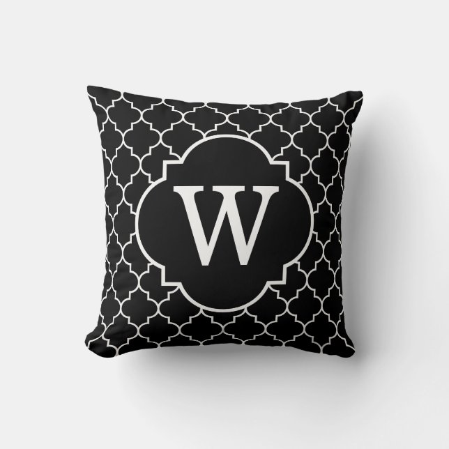 Monogram zwart-wit Quatrefoil Kussen (Voorkant)