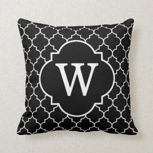 Monogram zwart-wit Quatrefoil Kussen