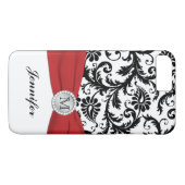 Monogram zwart, wit, Red Damask iPhone 7 Hoesje (Achterkant (Horizontaal))