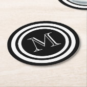 Monogram zwart-wit ronde kartonnen onderzetter (Gebogen)