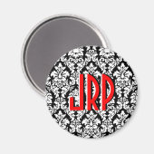 Monogram Zwart Wit Rood Damast Magneet (Voorkant / Achterkant)