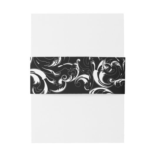 Monogram Zwart-wit  Royal Swirl Uitnodigingen Wikkel (Achterkant Voorbeeld)