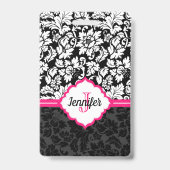 Monogram Zwart Wit & Roze Damast Badge (Achterkant)