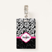 Monogram Zwart Wit & Roze Damast Badge (Achterkant met clip)