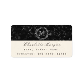 Monogram zwart wit RSVP romig ivoor Etiket