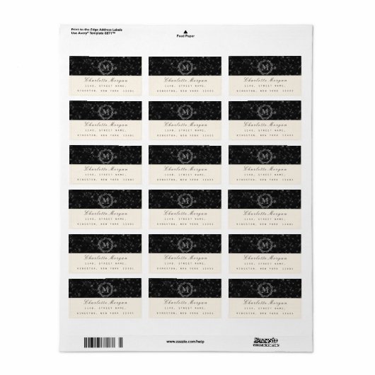 Monogram zwart wit RSVP romig ivoor Etiket (Full Sheet)