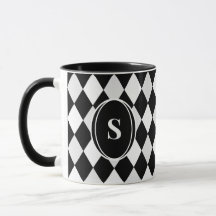 Monogram zwart-wit ruitpatroon harlekijn