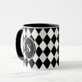 Monogram zwart-wit ruitpatroon harlekijn mok (Voorkant links)
