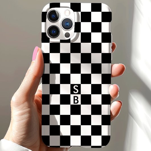 Monogram zwart-wit schaakbordpatroon Case-Mate iPhone case