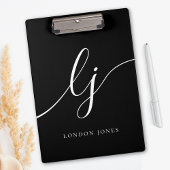 Monogram Zwart Wit Script Initialen Professional Klembord