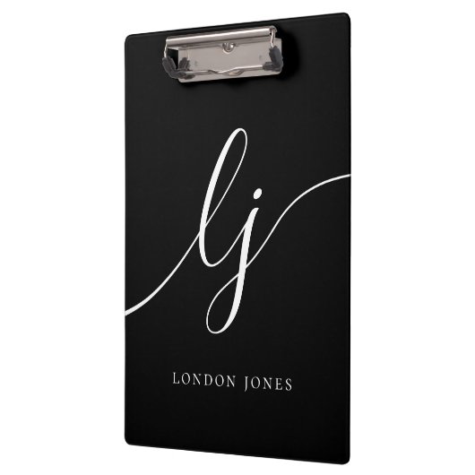 Monogram Zwart Wit Script Initialen Professional Klembord (Links)