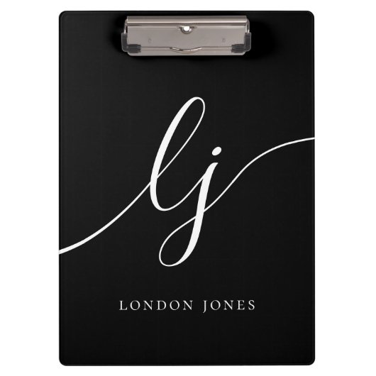 Monogram Zwart Wit Script Initialen Professional Klembord (Voorkant)
