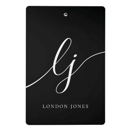 Monogram Zwart Wit Script Initialen Professional Mini Klembord (Achterkant)