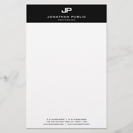 Monogram Zwart-wit Sjabloon Modern Elegant Briefpapier (Voorkant)