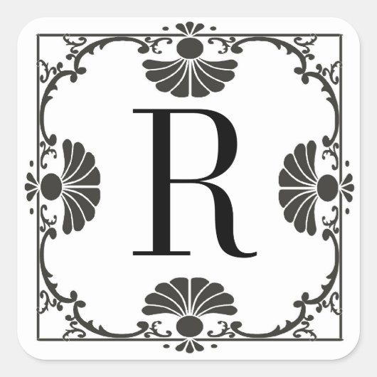 Monogram Zwart-wit Sticker Letter R (Voorkant)