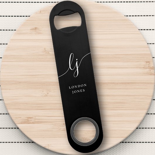 Monogram Zwart Wit Stijlvol Modern Minimalistisch Speed Flessenopener