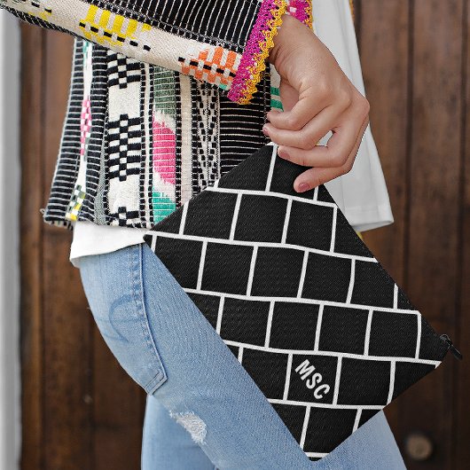 Monogram, zwart-wit stijlvol traliewerkpatroon etui