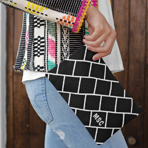 Monogram, Zwart & Wit Stijlvol Trellis Patroon Etui