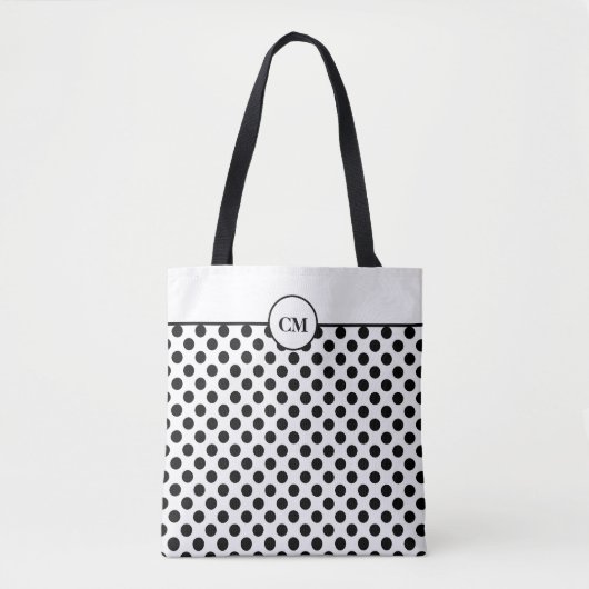 Monogram zwart-wit stippenpatroon tote bag (Voorkant)