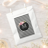 Monogram Zwart-wit Streep met Bloemen Bedankzakje (Geknipt)