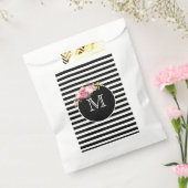 Monogram Zwart-wit Streep met Bloemen Bedankzakje (Gezegeld)