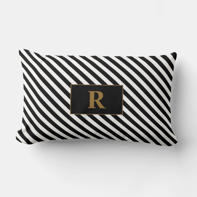 Monogram zwart/wit strepen kussen (Voorkant)