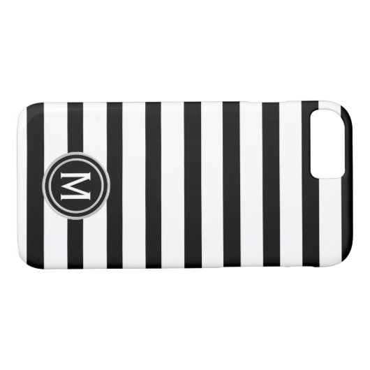 Monogram zwart-wit Stripe Case-Mate iPhone Case (Achterkant (Horizontaal))
