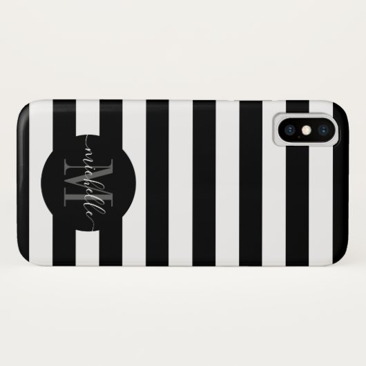 Monogram Zwart Wit Stripe Circle Modern Trendy Case-Mate iPhone Case (Achterkant (horizontaal))